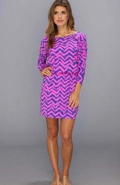 Lilly Pulitzer S Cara Dolman sleeve dress got lucky pop pink blue Bin-A